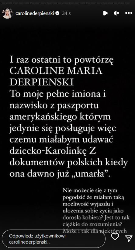 Caroline Derpieński odcina się od Polski
