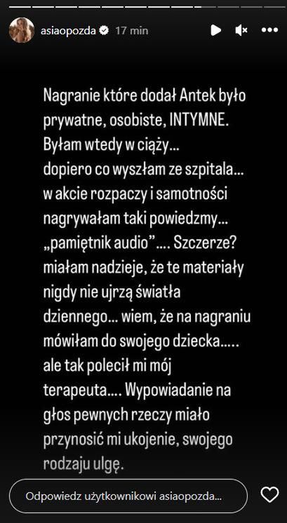 Joanna Opozda wydała oświadczenie