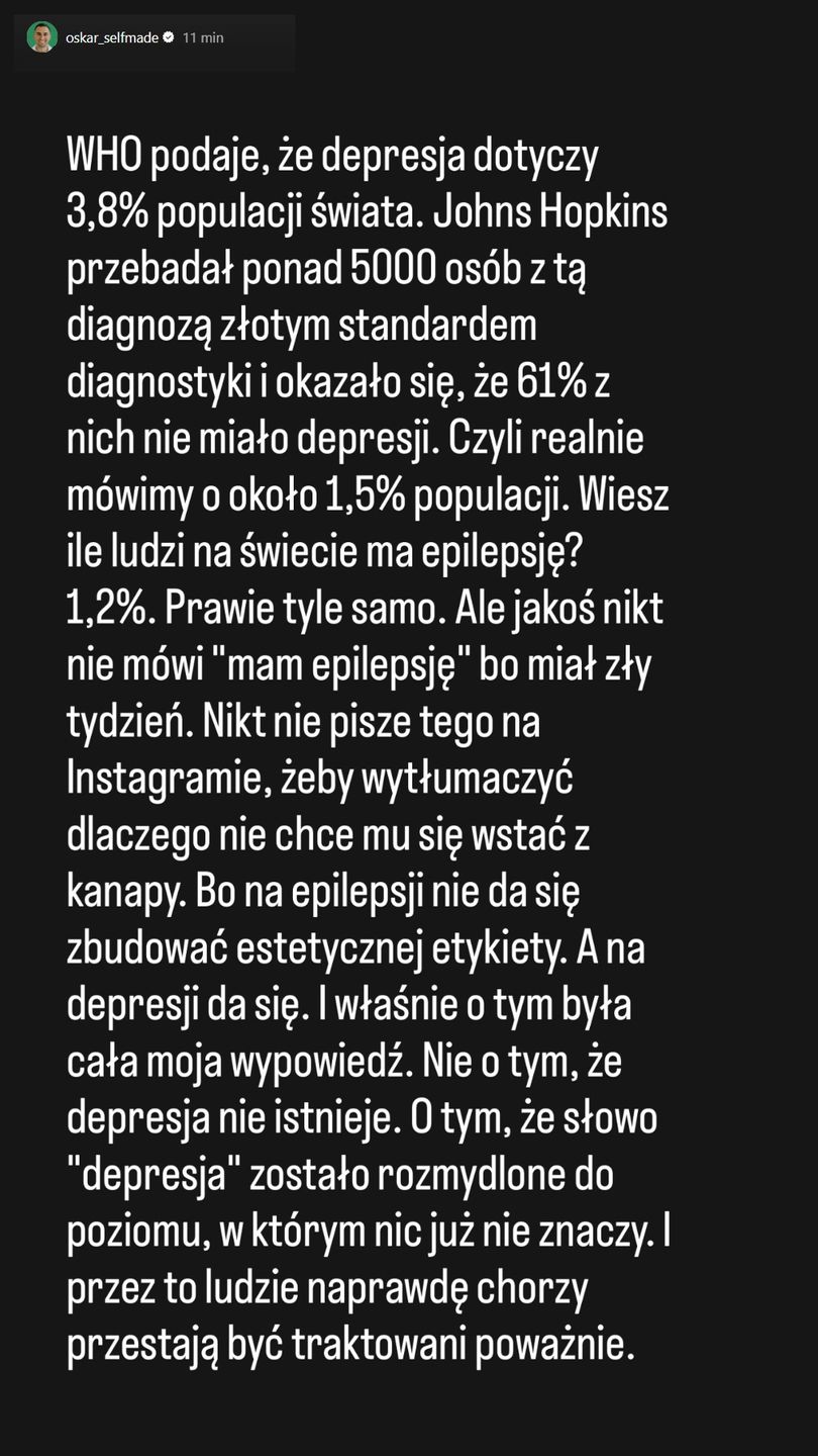 Wpis Oskara Wojciechowskiego na Instagramie