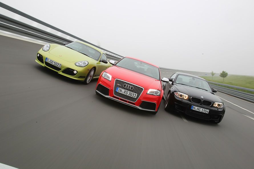 Audi-RS3-Sportback-Porsche-Cayman-R-BMW-1M-Coupe