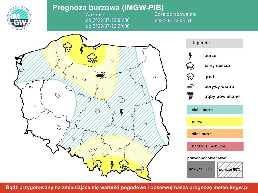 Prognoza burzowa dla Polski IMGW w piątek 22 lipca [22.07 22]