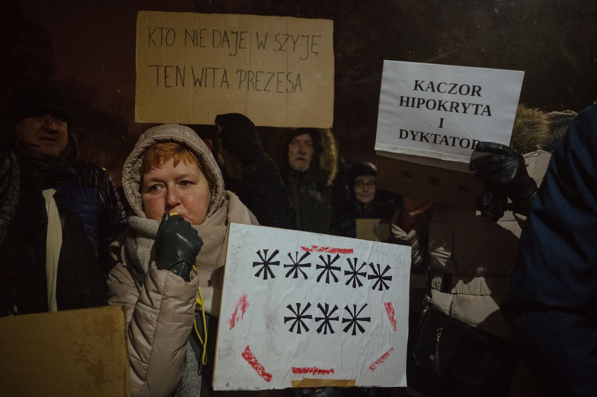 Protest podczas spotkania Jarosława Kaczyńskiego w Chojnicach