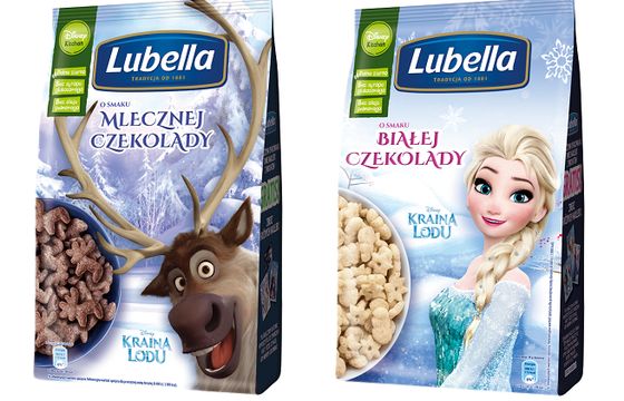 Bohaterowie filmu ,,Kraina lodu” na opakowaniach płatków Lubella