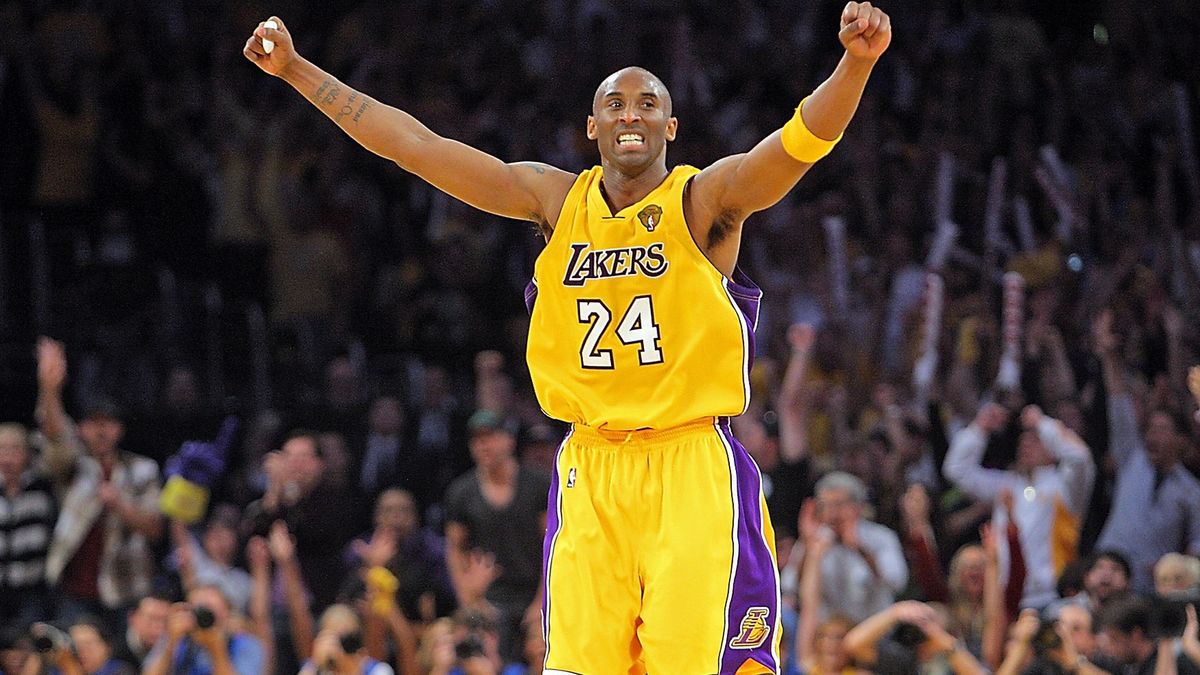 (061710 Los Angeles, CA) Los Angeles Lakers guard Kobe Bryant celebrates late in the fourth quarter of Game 7 of the NBA Finals at the Staples Center Thursday, June 17, 2010. Staff Photo by Matt Stone (Photo by Matt Stone/MediaNews Group/Boston Herald via Getty Images)