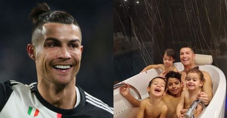 Roześmiany Cristiano Ronaldo pozuje w wannie z gromadką pociech: "Radosna chwila z moimi dziećmi" (FOTO)