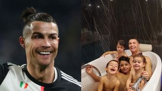 Roześmiany Cristiano Ronaldo pozuje w wannie z gromadką pociech: "Radosna chwila z moimi dziećmi" (FOTO)