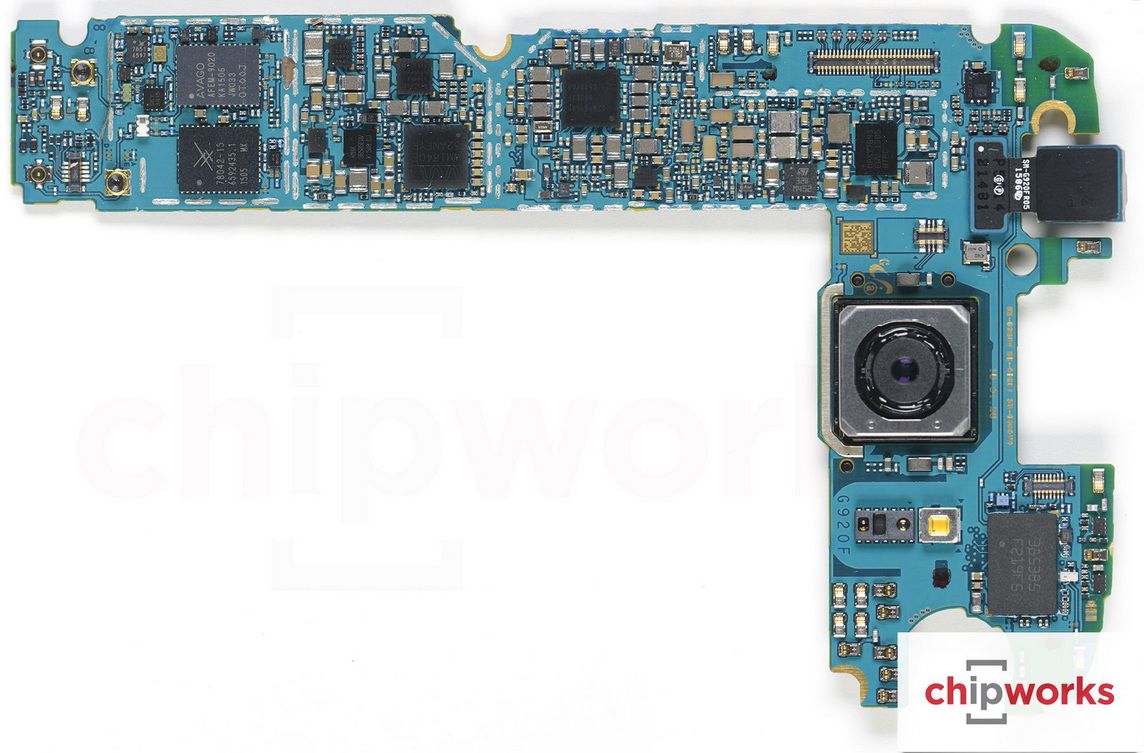 Płytka główna Samsunga Galaxy S6, strona dolna (źródło: chipworks.com)