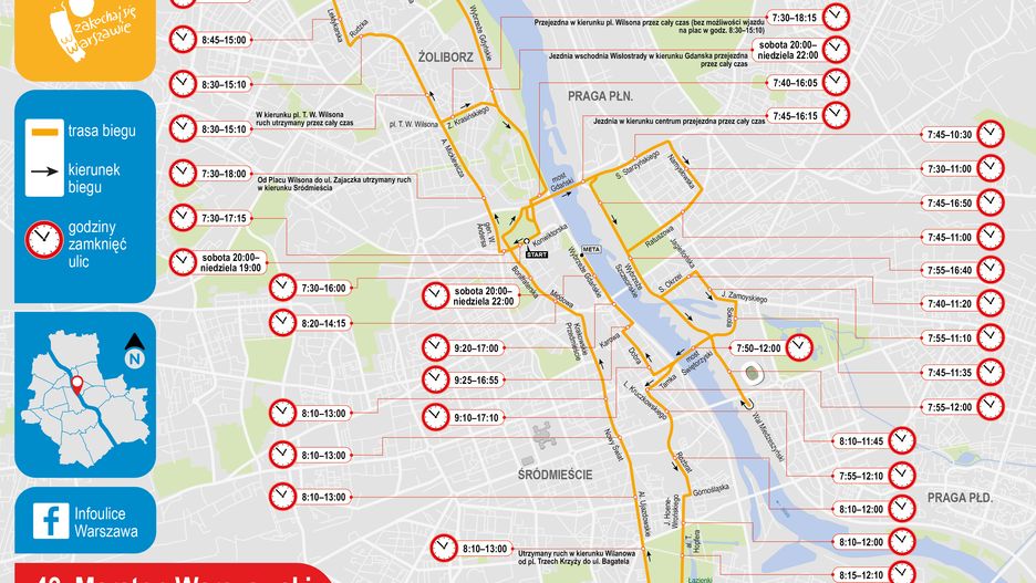 Warszawa. Mapka Maratonu Warszawskiego