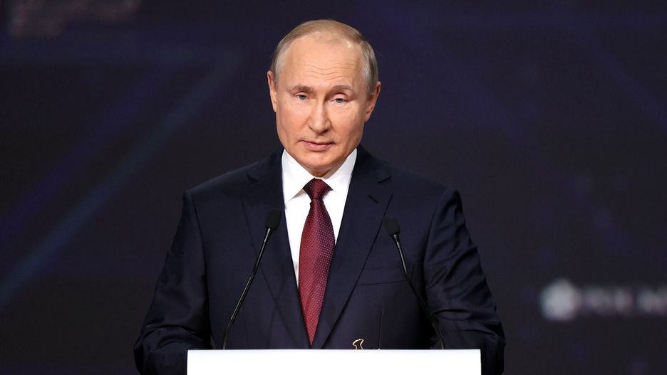 SAINT PETERSBURG, RUSSIA - JUNE 04:  (----EDITORIAL USE ONLY â MANDATORY CREDIT - " KREMLIN PRESS SERVICE / HANDOUT" - NO MARKETING NO ADVERTISING CAMPAIGNS - DISTRIBUTED AS A SERVICE TO CLIENTS----) Russian President Vladimir Putin speaks during St. Petersburg International Economic Forum (SPIEF) in St. Petersburg, Russia on June 04, 2021. (Photo by Kremlin Pess Service/Handout/Anadolu Agency via Getty Images)