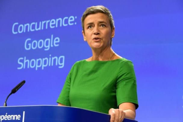 Margrethe Vestager, konferencja prasowa Komisji Europejskiej w sprawie Google w 2017 roku.