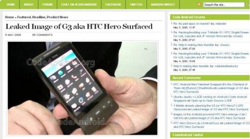 Zdjęcia HTC Hero nieoficjalnie w sieci