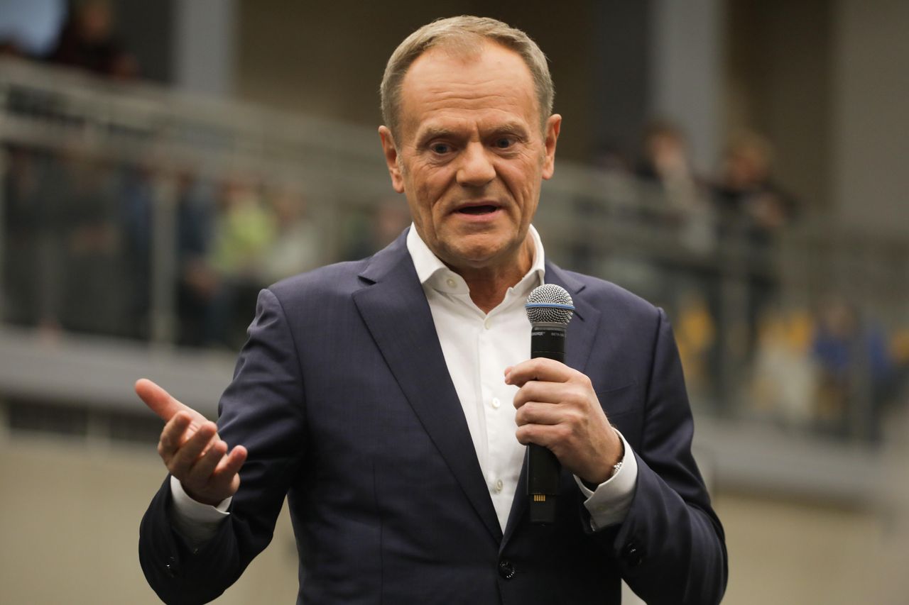 Przewodniczący Platformy Obywatelskiej Donald Tusk na spotkaniu z sympatykami 