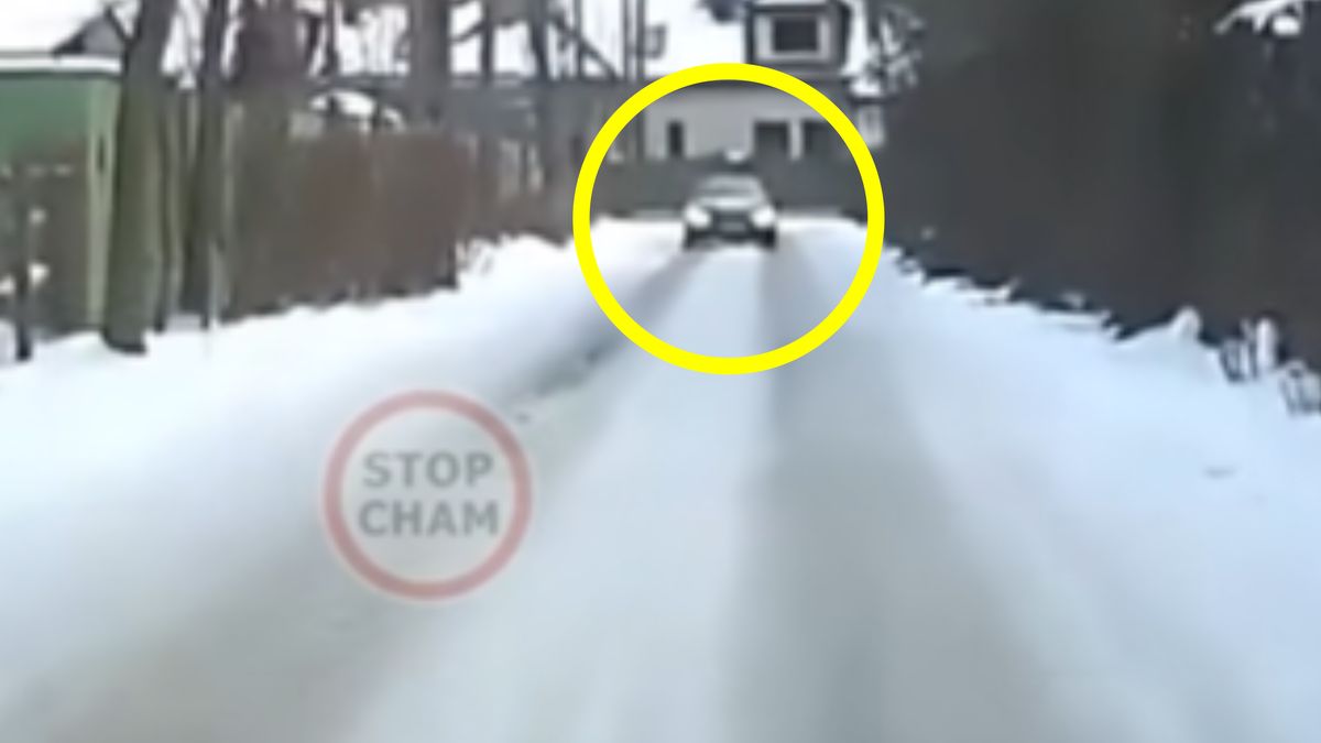 BMW nagrane na oblodzonej drodze.