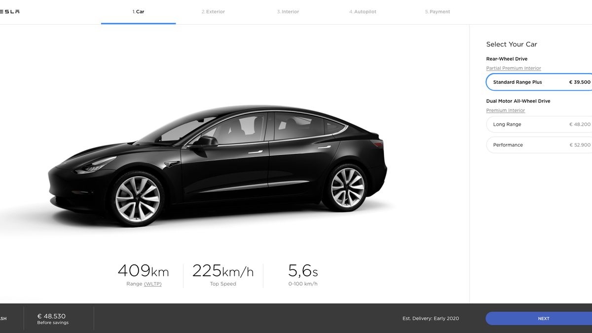 Konfigurator Tesli jest bardzo ubogi, a opcji personalizacji aut - niewiele