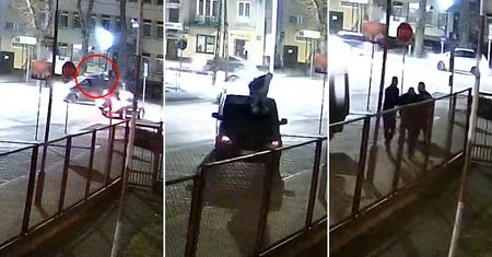 Wskoczył na dach busa i przejechał tak kilka ulic, aż pod komendę policji. Jest nagranie