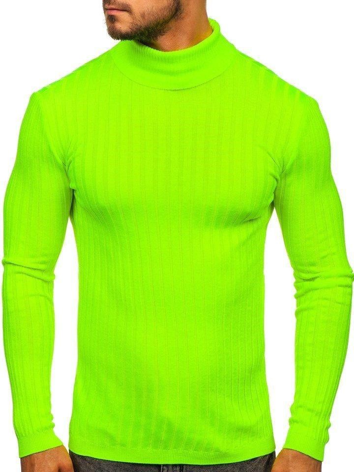 Sweter męski golf zielony-neon