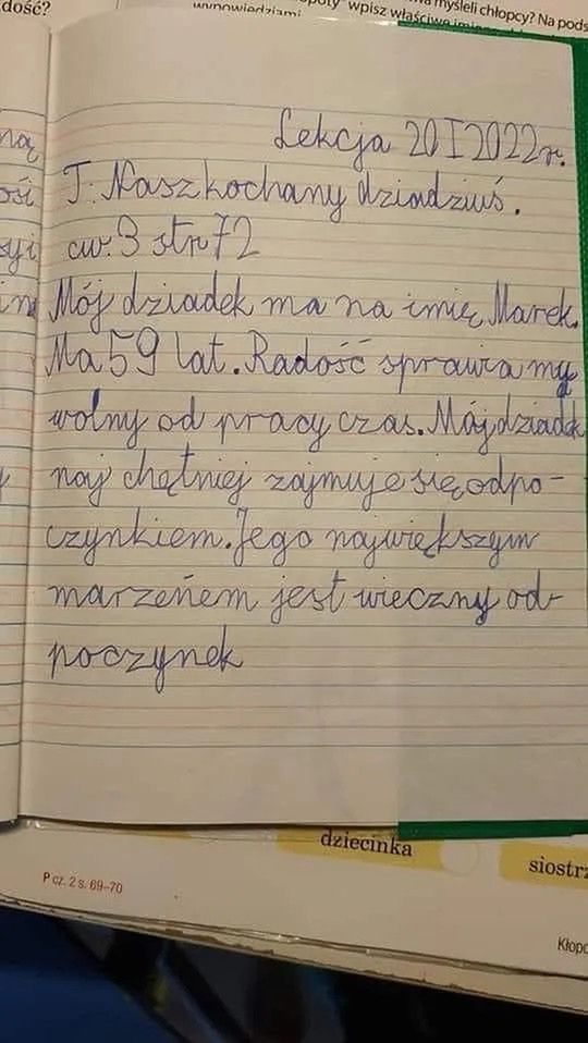 Uczeń zabawnie opisał swojego dziadka