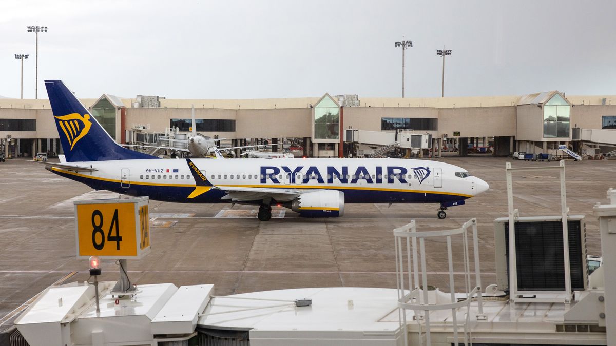 A Boeing 737-8200 MAX passenger aircraft, operated by Ryanair Holdings Plc, at Palma de Mallorca Airport in Palma, Mallorca, Spain, on Monday, April 3, 2023. The summer travel season is shaping up to be a good one for European airlines, prompting Deutsche Bank AG and Barclays Plc to upgrade several carriers that could benefit from rising fares, strong demand and lower jet fuel prices. Photographer: Andrey Rudakov/Bloomberg via Getty Images