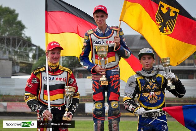 Lukas Fienhage, Sandro Wassermann i Gleb Czugunow po Gold Trophy 250cc w 2014 roku
