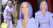 Lawendowa Cardi B obnaża turkusowe szpony w drodze na nagranie programu Netflixa