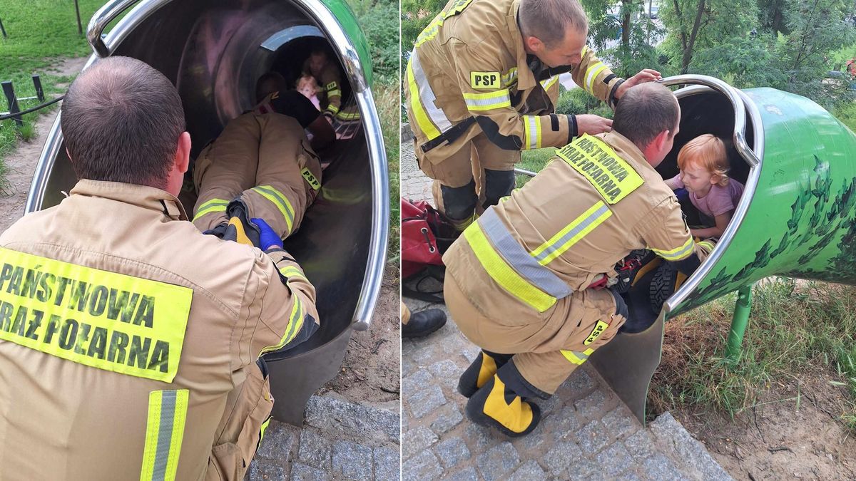Mała Ola utknęła w zjeżdżali. Na pomoc przyszli strażacy