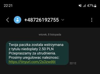 Fałszywy SMS o paczce