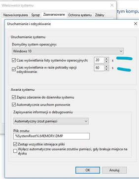 Tu znajdują się opcje do zmiany czasu na wybór systemu i w razie problemów