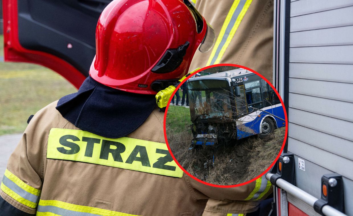 Autobus wpadł do rowu. Przyjechało 5 wozów strażackich