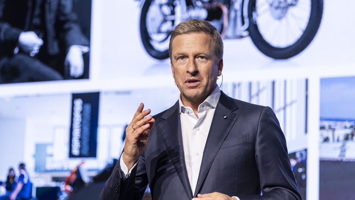 BERLIN, GERMANY - SEPTEMBER 28: Oliver Zipse, chief executive officer of BMW AG, speaks at an event to celebrate the 100th anniversary of BMW motorcycles at the Spandau BMW motorcycle factory on September 28, 2023 in Berlin, Germany. BMW launched its first motorcycle, the two cylinder R32, in 1923. (Photo by Maja Hitij/Getty Images)