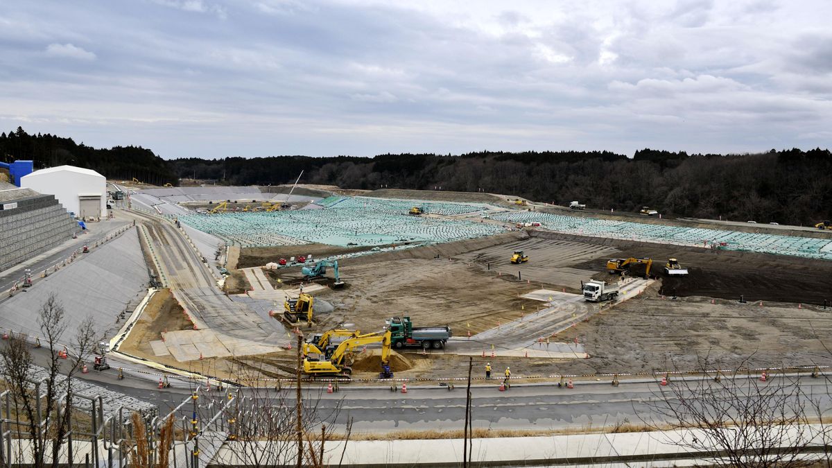 Photo taken Feb. 20, 2020, shows an interim storage facility in Okuma, Fukushima Prefecture, northeastern Japan, for contaminated soil collected from decontamination work following the 2011 Fukushima nuclear disaster. (Photo by Kyodo News via Getty Images)
