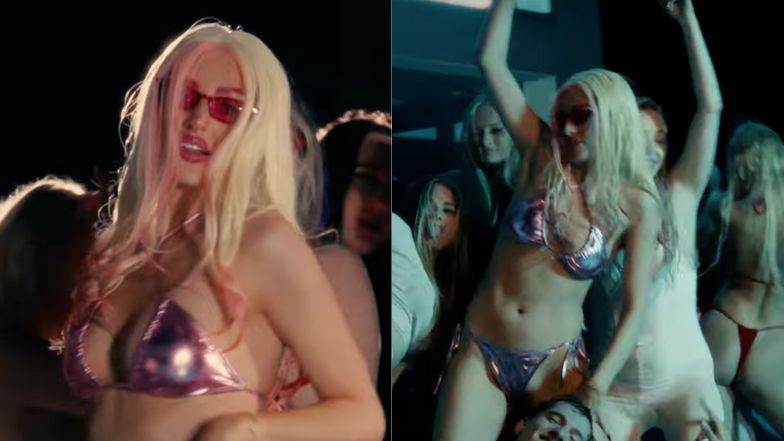 Odziana w różowe bikini Caroline Derpienski wije się na klipie