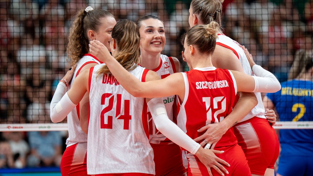 Poland players celebrate after scoring a point during a women's volleyball international friendly match between Poland and Ukraine in Sosnowiec, Poland, on August 8, 2025. This game is part of preparations ahead of the upcoming FIVB Volleyball World Cup Championship. (Photo by Marcin Golba/NurPhoto via Getty Images)