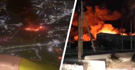 Potężny pożar w Rosji. Ogień widziany z samolotu
