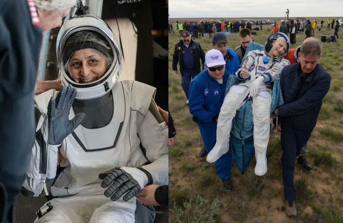 Sunita Williams i Donald Pettit tuż po powrocie z MSK.