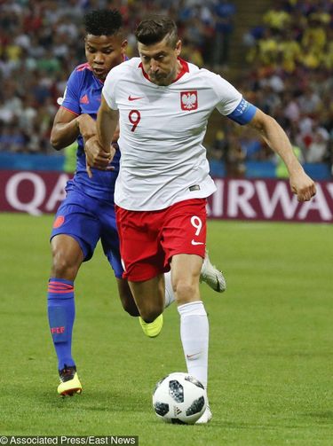 Robert Lewandowski na meczu Polska-Kolumbia