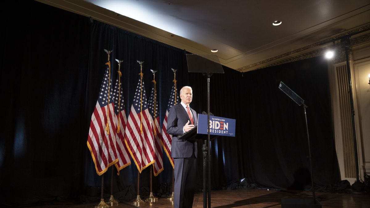 Former Vice President Joe Biden, 2020 Democratic presidential candidate, speaks during a news conference in Wilmington, Delaware, U.S., on Thursday, March 12, 2020. Biden sought to deliver an antidote to President Donald Trump's response to the coronavirus outbreak on Thursday, unveiling a new plan that shows how he would fight the spread of the virus and urging the administration to use it. Photographer: Ryan Collerd/Bloomberg via Getty Images