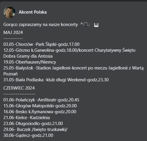 Plan koncertowy zespołu Akcent.