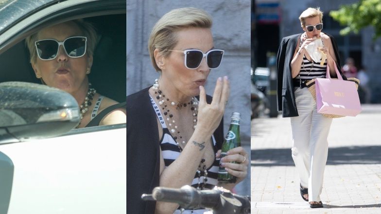 Obwieszona błyskotkami Paulina Smaszcz wcina bułkę i STROI MINY w samochodzie (ZDJĘCIA)