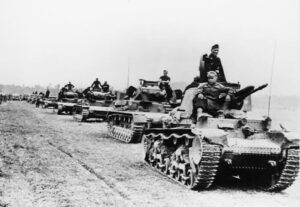 Niemieckie czołgi z 6 Dywizji Pancernej podczas ataku na Francję (1940)