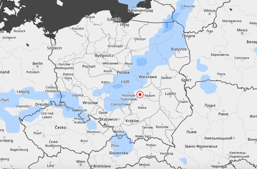 Prognozowane opady śniegu o godz. 20.00