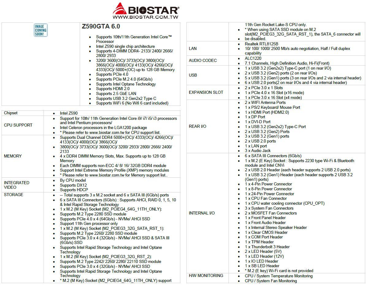 Biostar Z590GTA