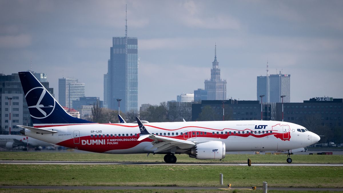 LOT Polish Airlines Boeing 737 MAX 8 (N1786B / SP-LVD) at Chopin Airport in Warsaw, Poland on April 22, 2022. The strike and mass resignations of air traffic controllers from the Polish Air Navigation Services Agency result in many delays and canceled flights in Polish airspace. (Photo by Mateusz Wlodarczyk/NurPhoto via Getty Images)