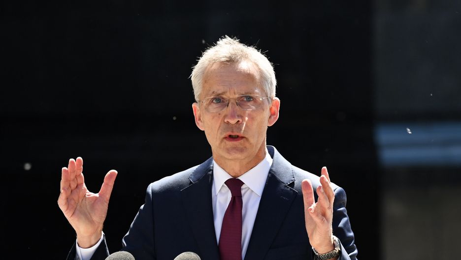 NATO Secretary General Jens Stoltenberg speaks during a press conference with President of Ukraine Volodymyr Zelensky following their negotiations in Kyiv, Ukraine 29 April 2024, amid Russia's invasion of Ukraine. NATO can create a special Fund for the financial support of Ukrainian defenses in the amount of EUR 100 billion. President of Ukraine Volodymyr Zelensky announced this during a joint briefing with NATO Secretary General Jens Stoltenberg in Kyiv, reports Ukrinform. NATO Secretary General Jens Stoltenberg made an unannounced visit to Kyiv on April 29, 2024, according to local media.
 (Photo by STR/NurPhoto via Getty Images)
