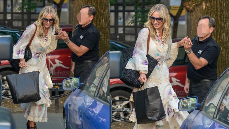 Agnieszka Woźniak-Starak w falbanach przeskakuje ogrodzenie w drodze do swego turkusowego Jeepa (ZDJĘCIA)