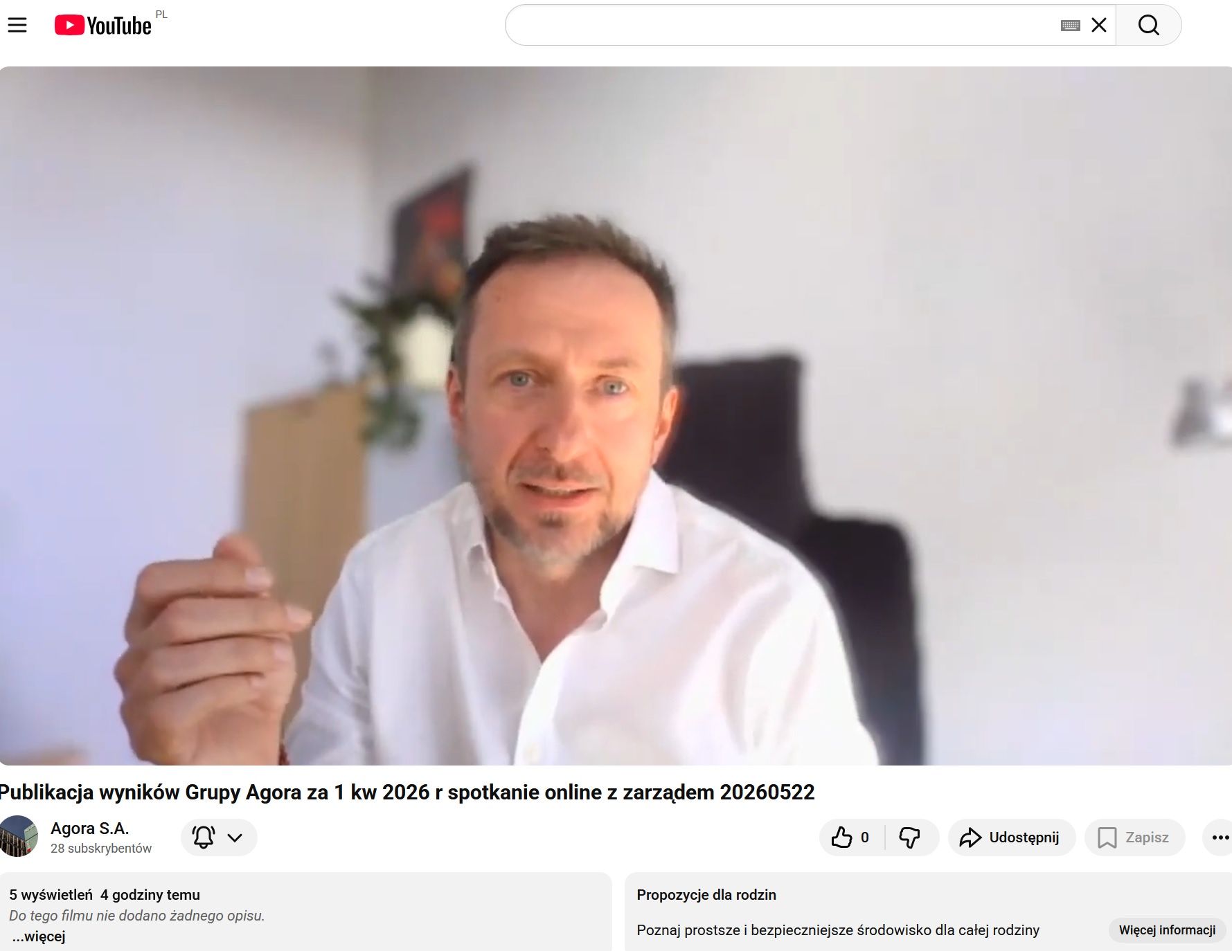 Telekonferencja z pracownikami na kanale Agory na YouTube