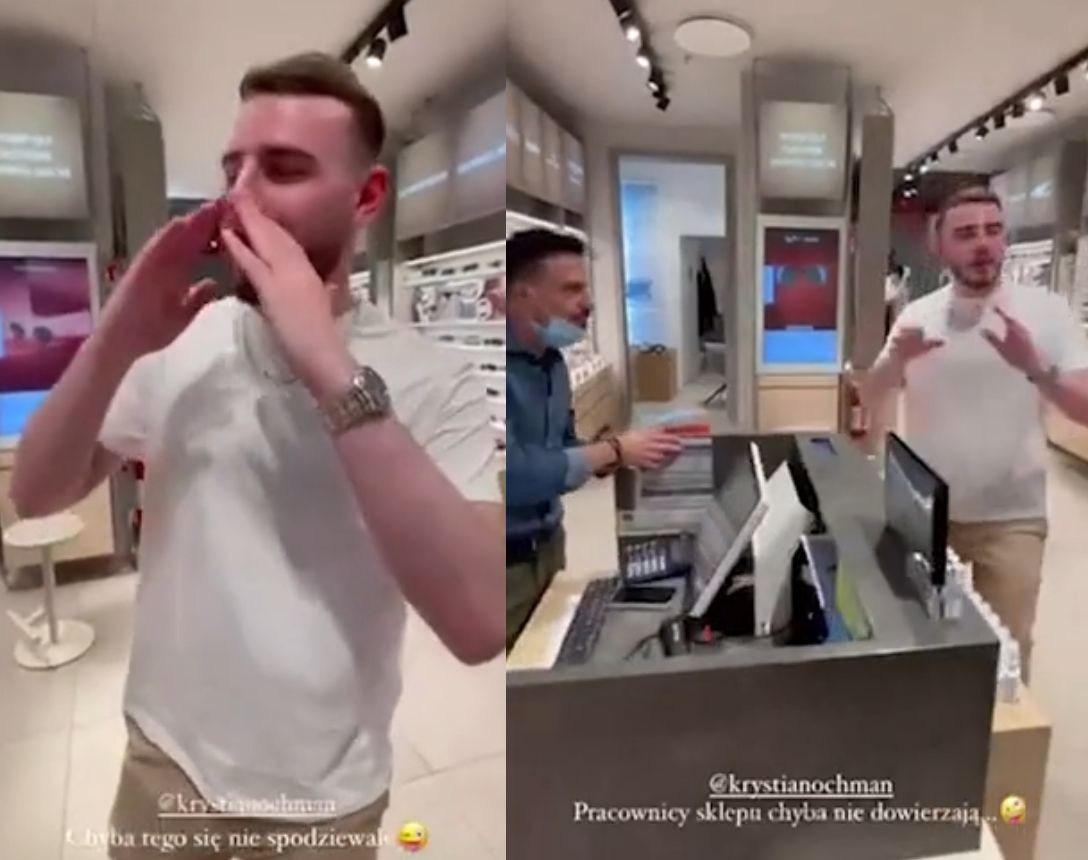 Krystian Ochman śpiewa w sklepie