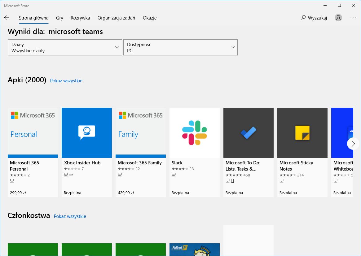 Najwyraźniej łatwiej jest zintegrować Teams z systemem niż dodać je do sklepu...