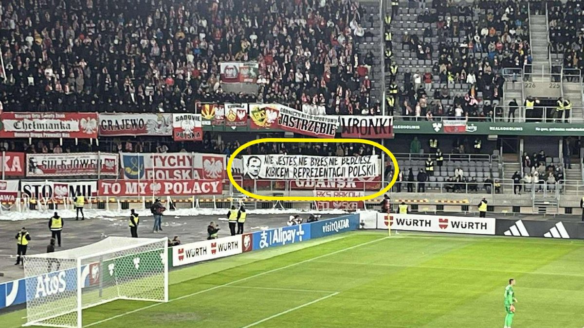 WP SportoweFakty / Na zdjęciu: baner poslkich kibiców na stadionie w Kownie podczas meczu el. MŚ 2026