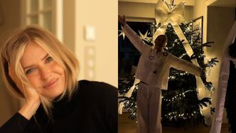 Edyta Pazura w świątecznej piżamie dekoruje dom na Boże Narodzenie: świece, kokardy, figurki (ZDJĘCIA)