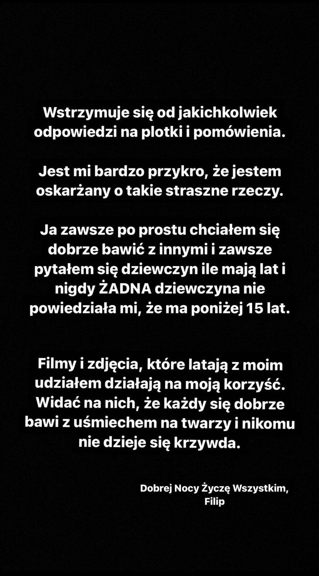 Filip Zabielski reaguje na "aferę youtubowową". Tiktoker wydał oświadczenie: "Wiele dziewczyn PCHAŁO MI SIĘ DO ŁÓŻKA"